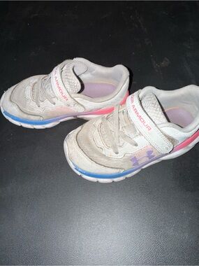 Under Armour Kids White Sneakers with Pink & Purple Trim